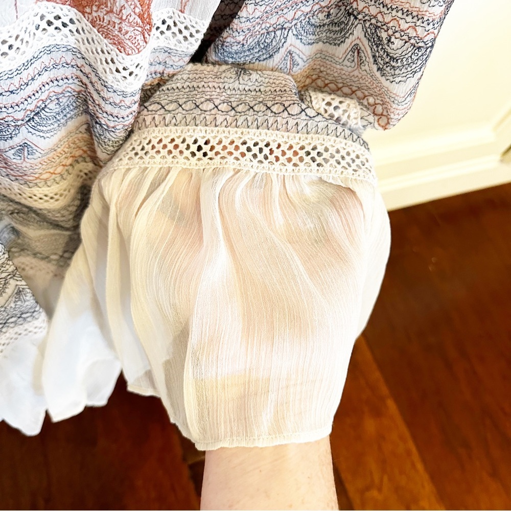 Anthropologie Maeve Toronto Womens Boho Embroider Peasant Midi Dress Bell Sleeve - Picture 8 of 13